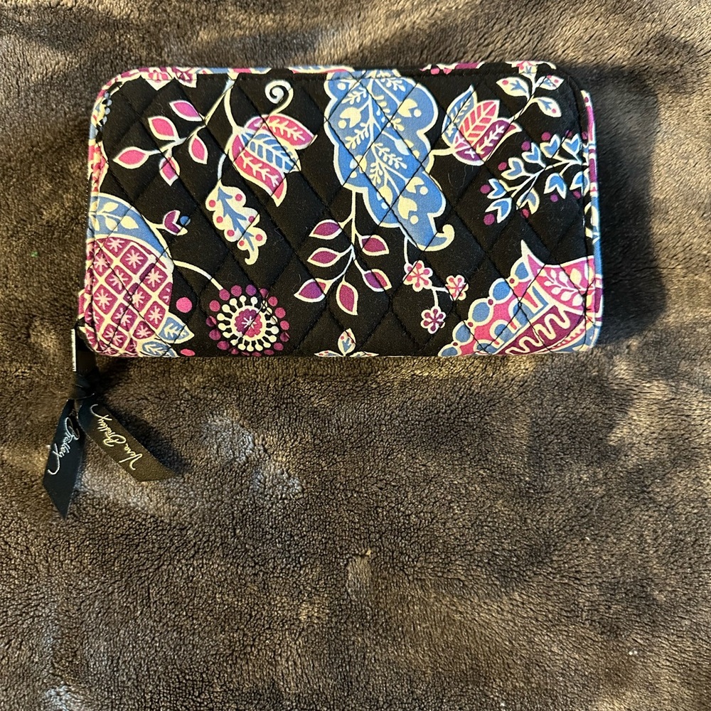 Vera Bradley Black and purple Wallet with Intricate Floral Design